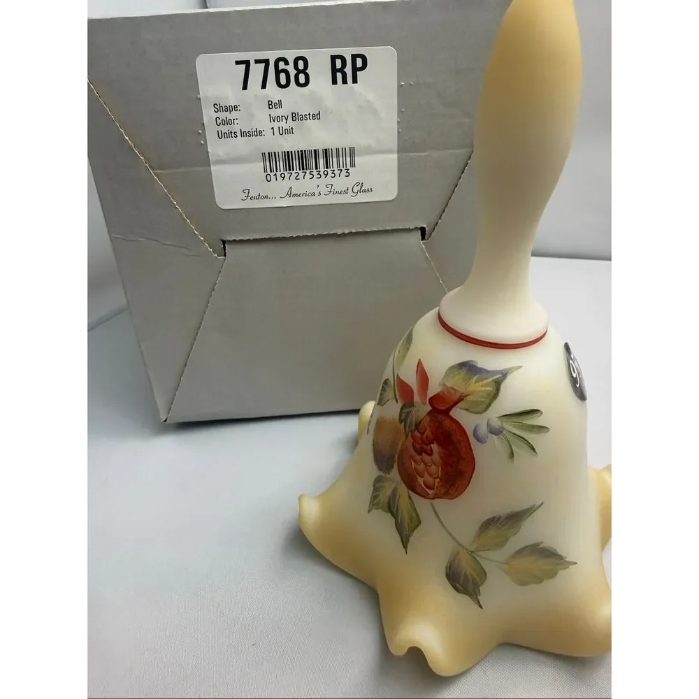 Fenton Sweet Harvest Ivory Blasted Hand Painted Bell with Box